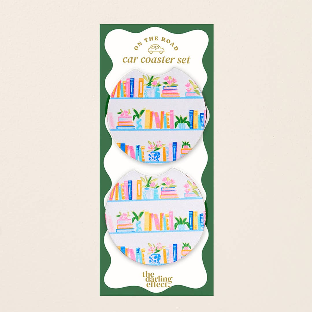 Book Shelfie Car Coaster Set