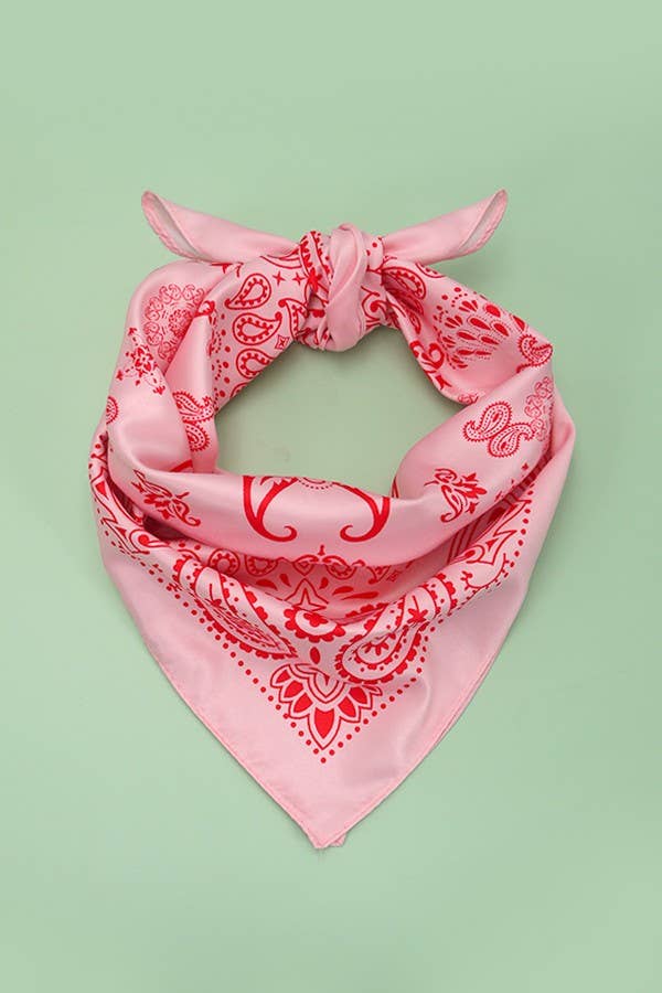 Pink/Red Paisley Silky Feel Bandana Scarf