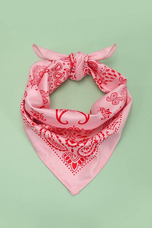 Pink/Red Paisley Silky Feel Bandana Scarf