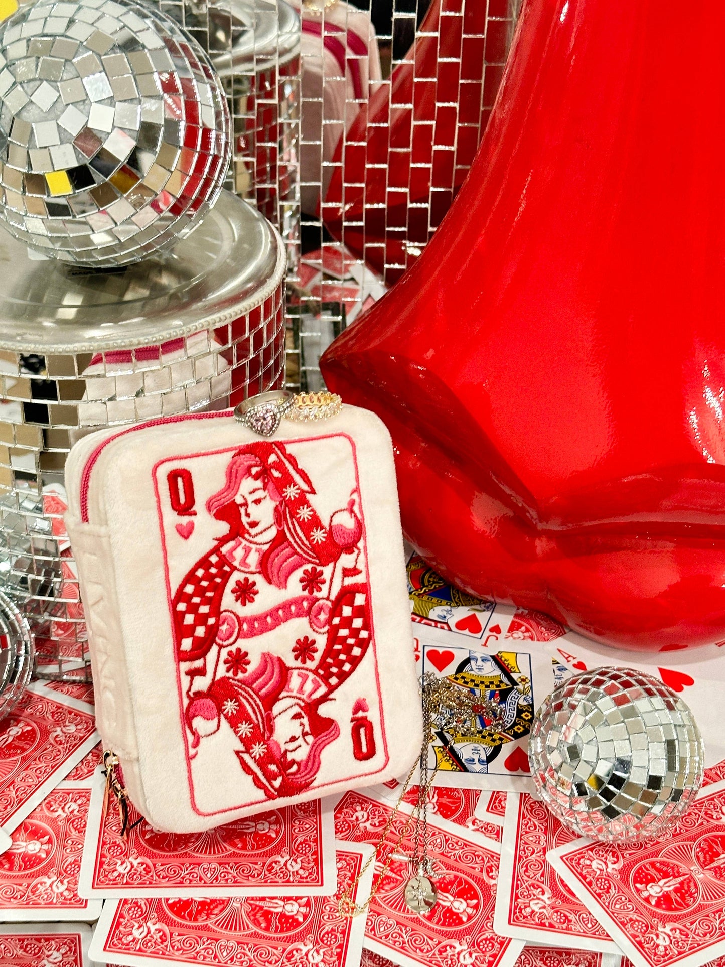 Queen of Hearts Velvet Jewelry Zip Case