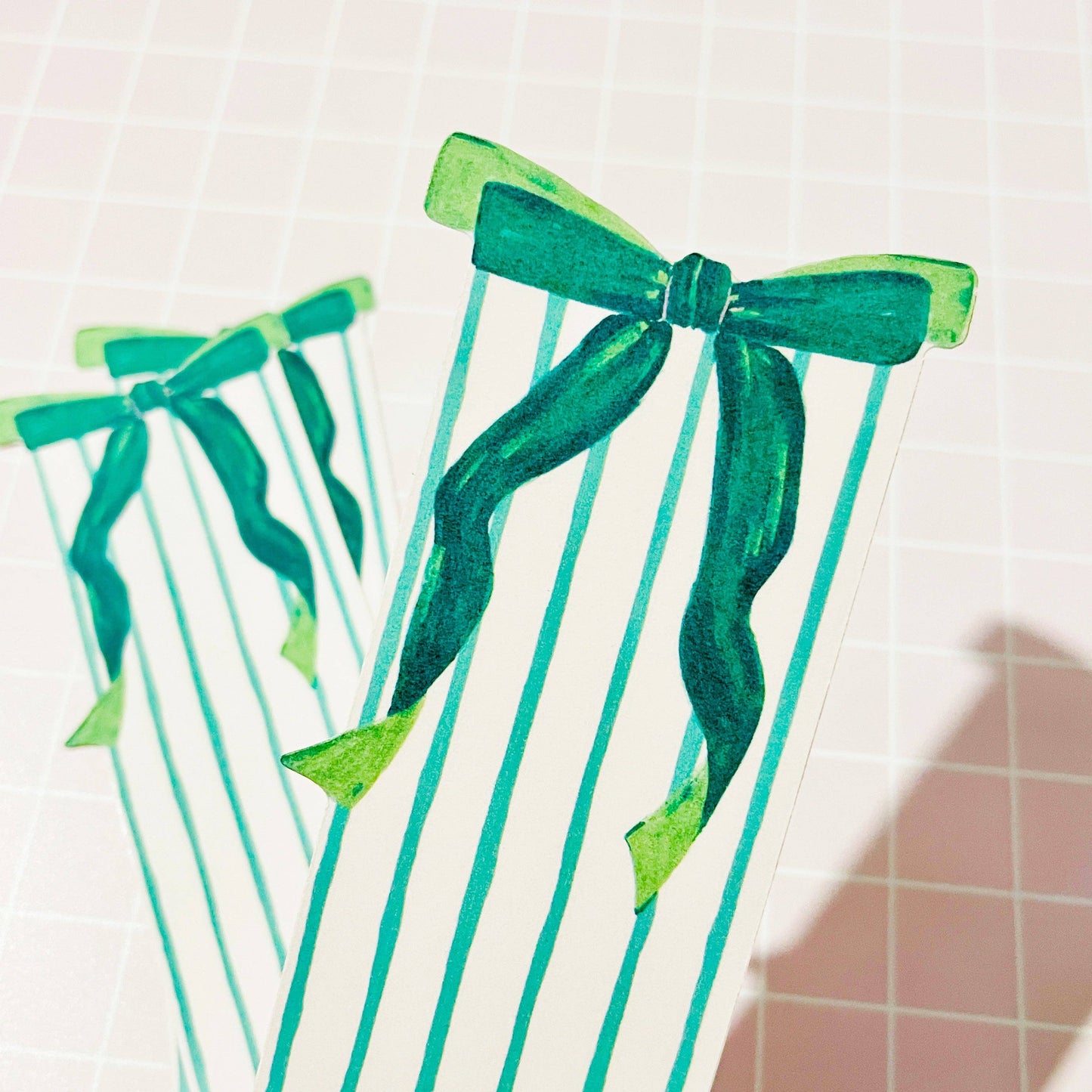 Green Bow and Stripes Bookmark