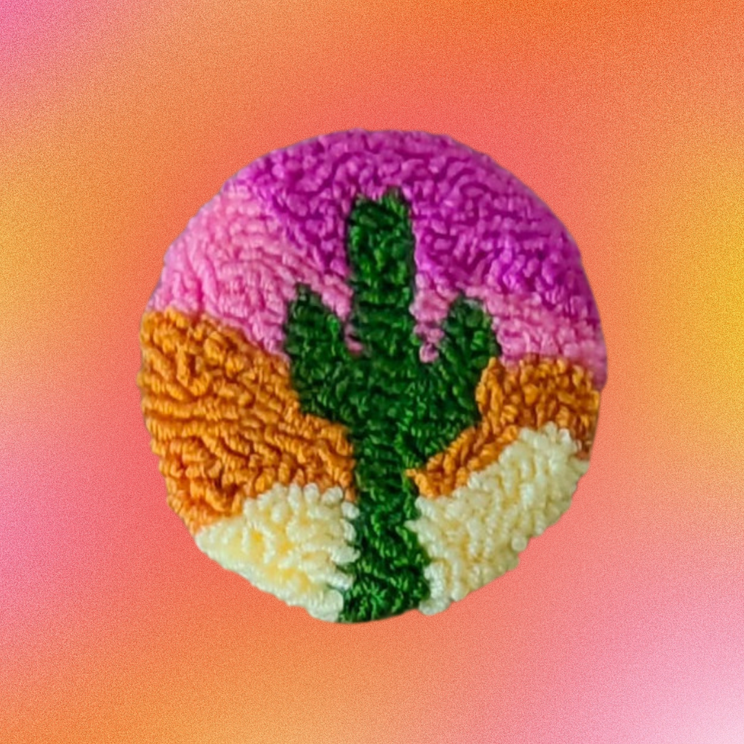 Desert Cactus Punch Needle Car Coaster