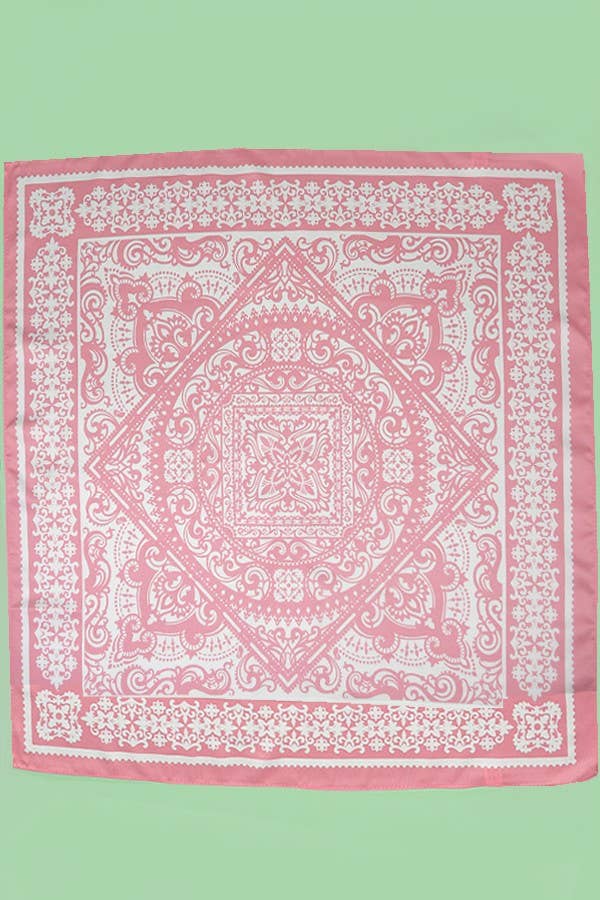 Pink/White Paisley Silky Feel Bandana Scarf