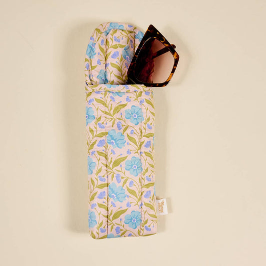 Puffy Sunglasses Case - Aqua Petals