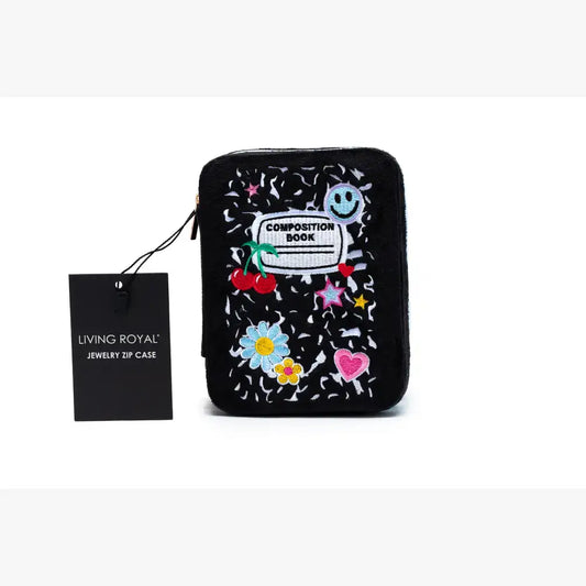 Composition Book Velvet Jewelry Zip Case