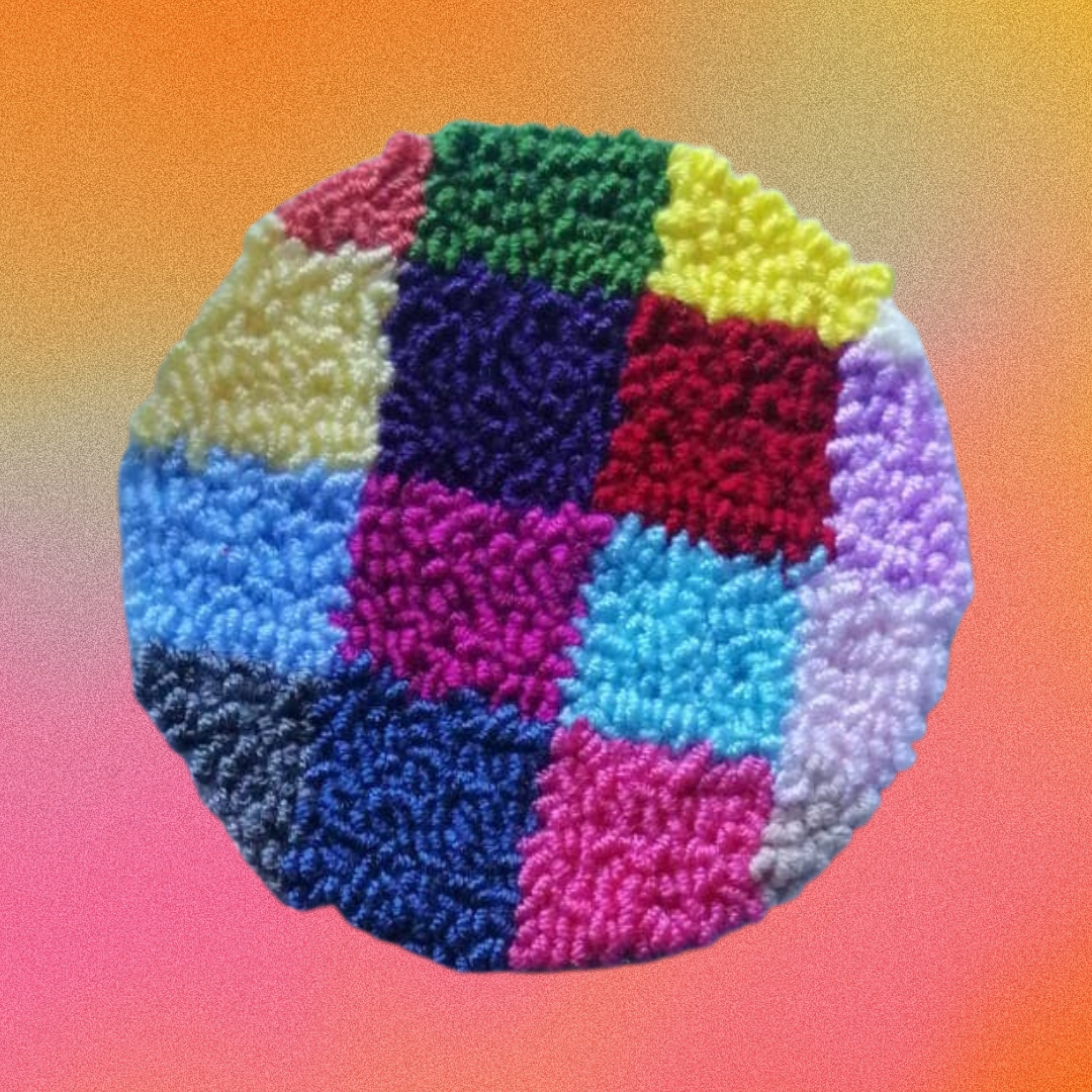 Checkered Punch Needle Mug Rug Coaster