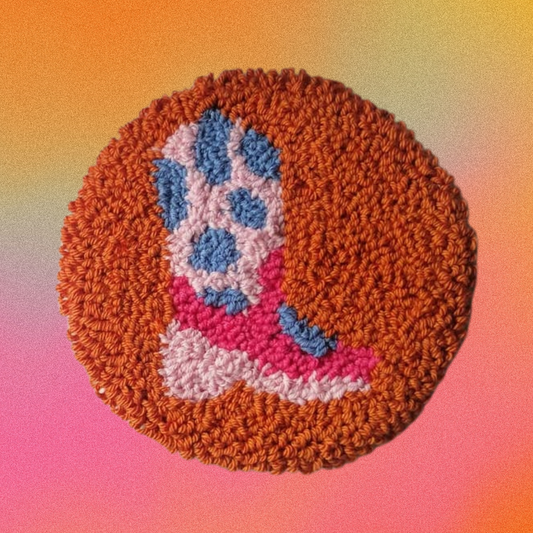 Cowboy Boot Punch Needle Mug Rug Coaster