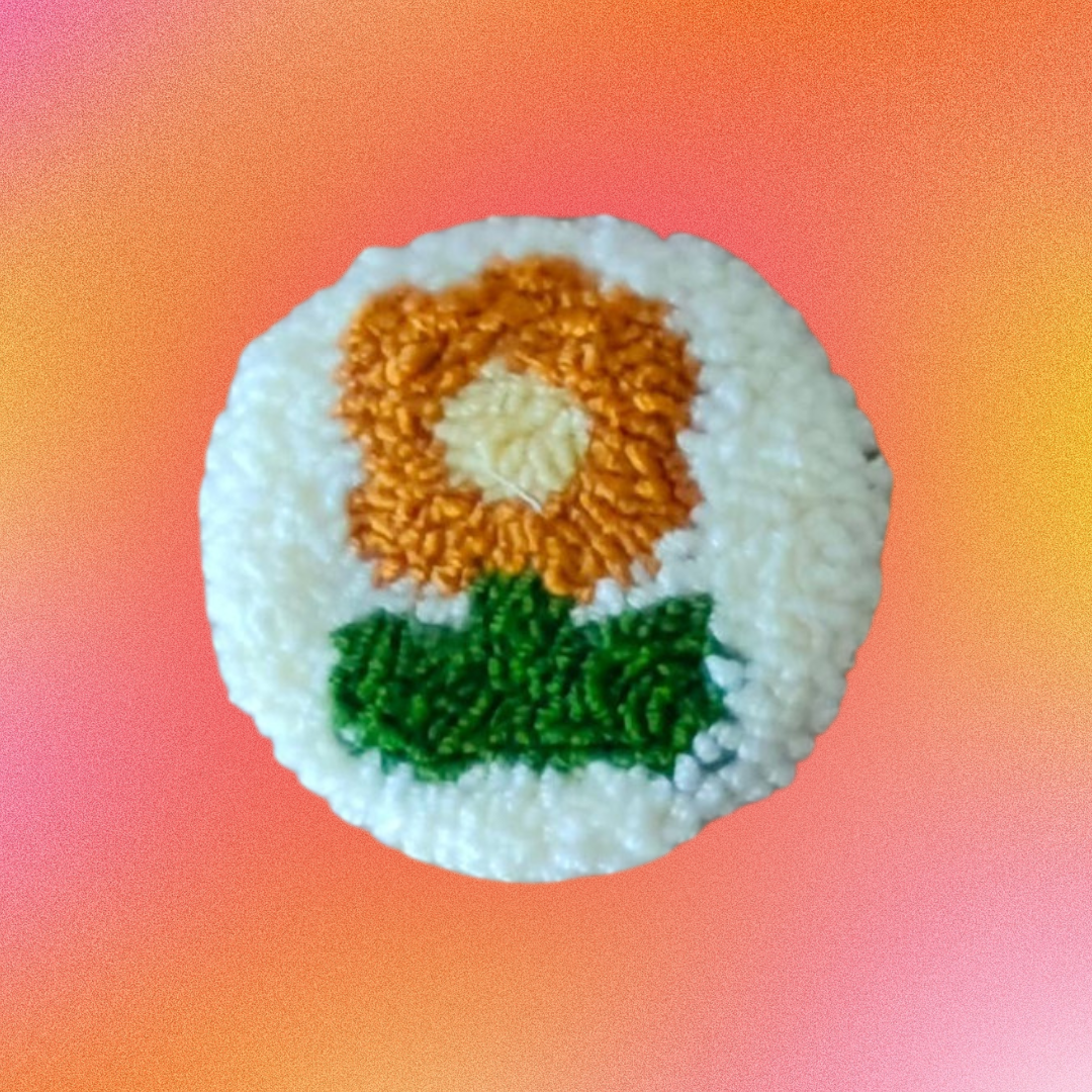 Orange Garden Daisy Punch Needle Car Coaster