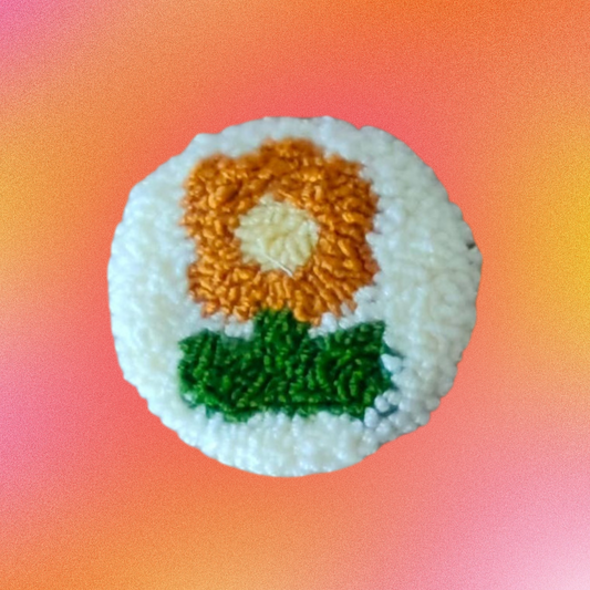 Orange Garden Daisy Punch Needle Car Coaster