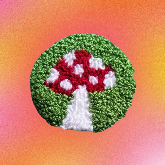 Red Mushroom Punch Needle Car Coaster
