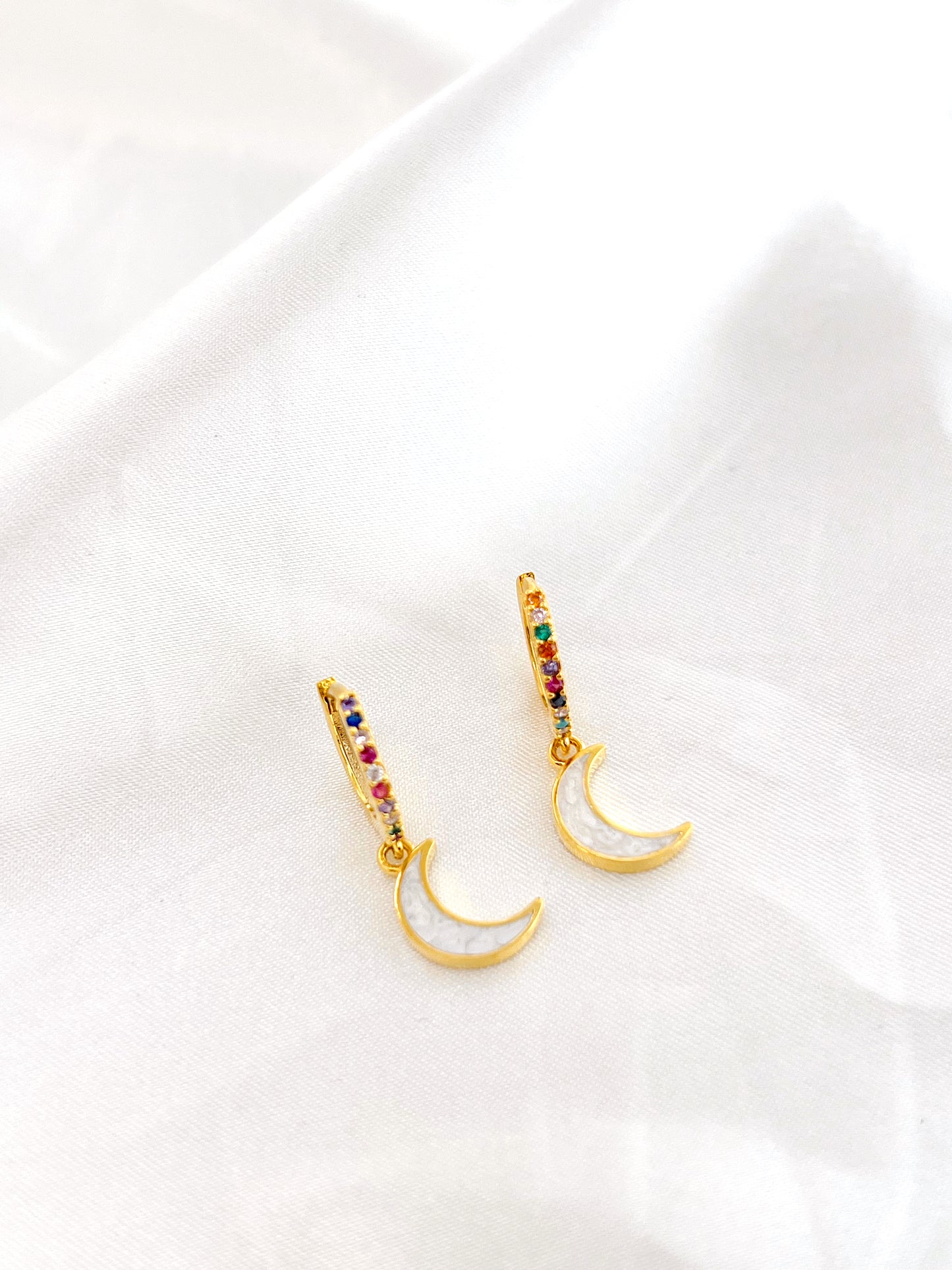Opal Moon Rainbow Gold Huggies