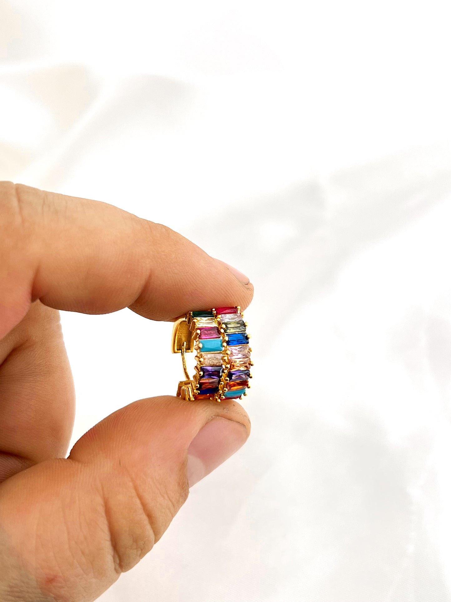 Gold Rainbow Jewel Huggies