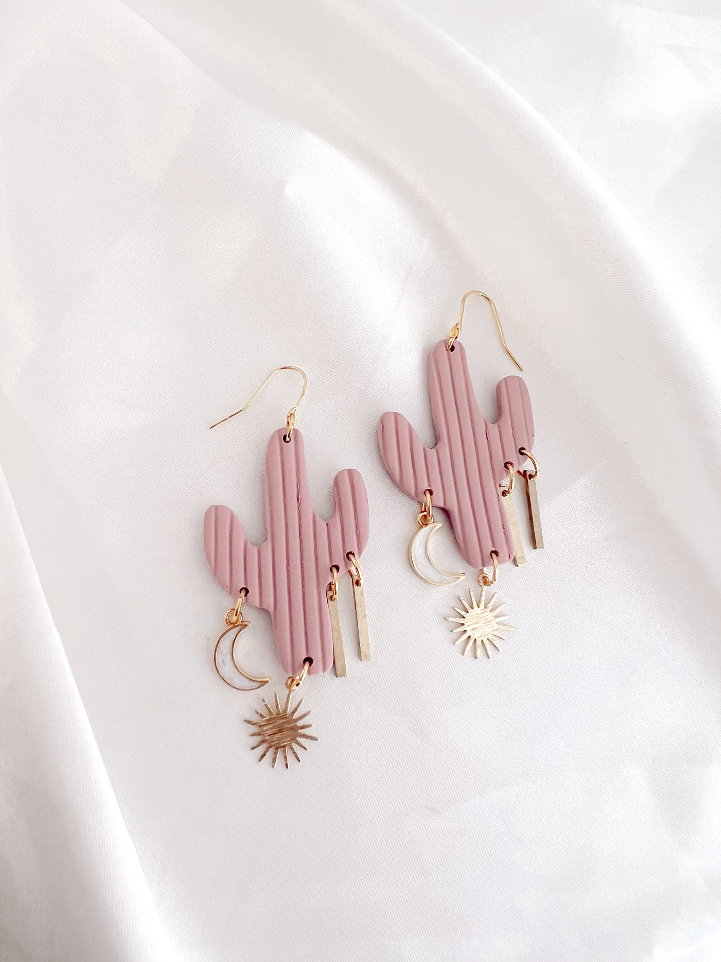 Dusty Pink Asymmetrical Cactus Dangles