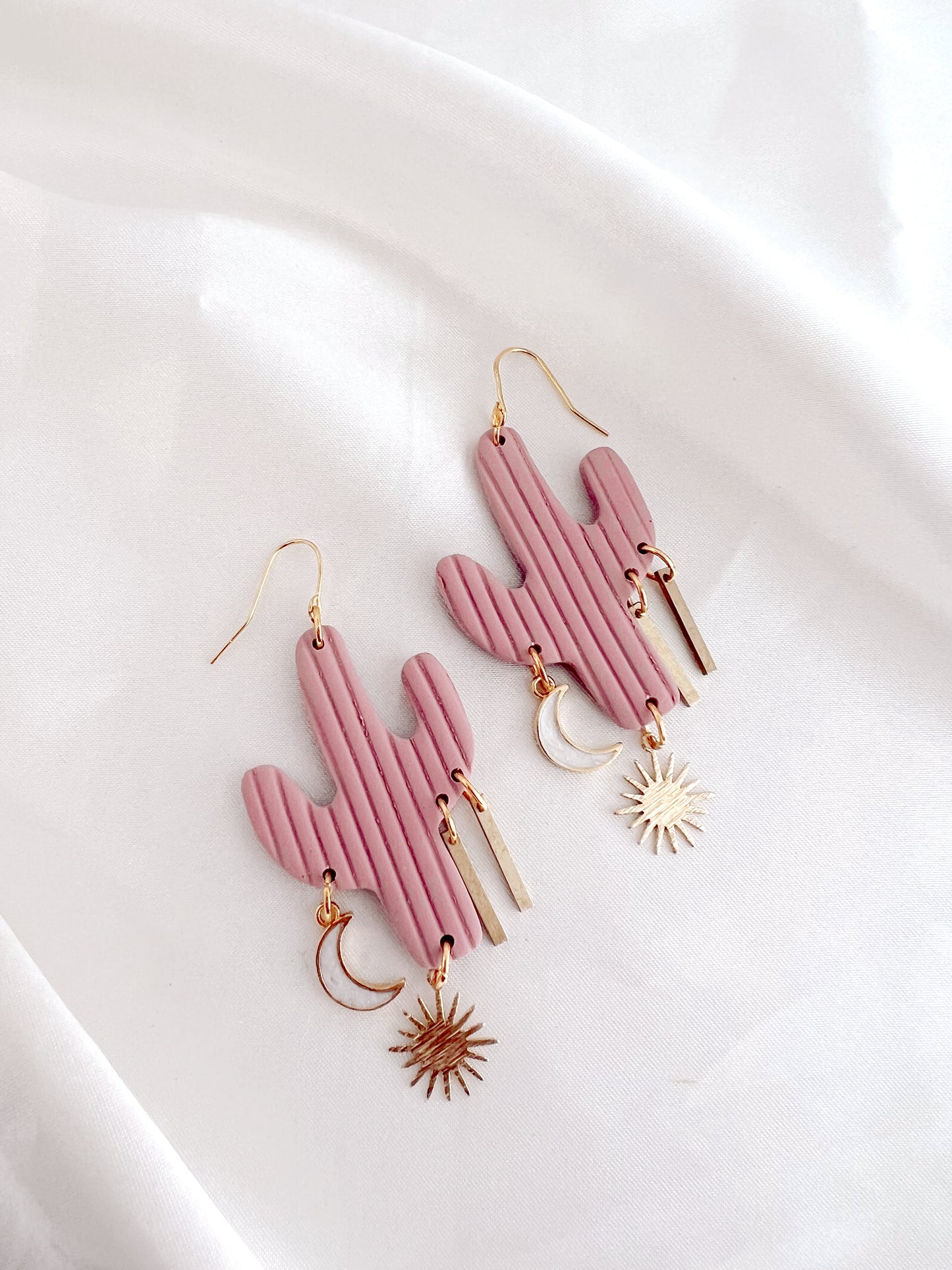 Dusty Pink Asymmetrical Cactus Dangles