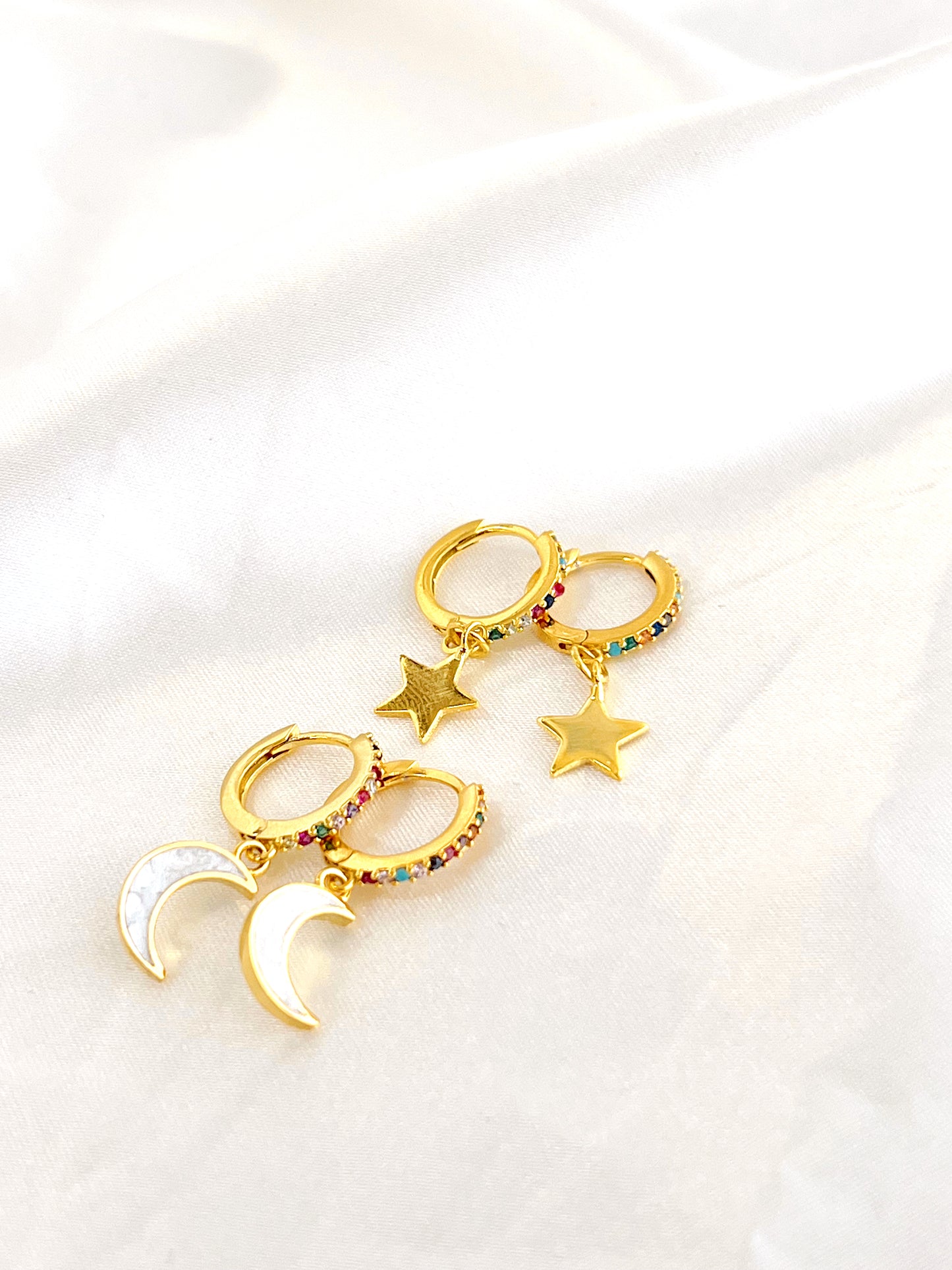 Opal Moon Rainbow Gold Huggies