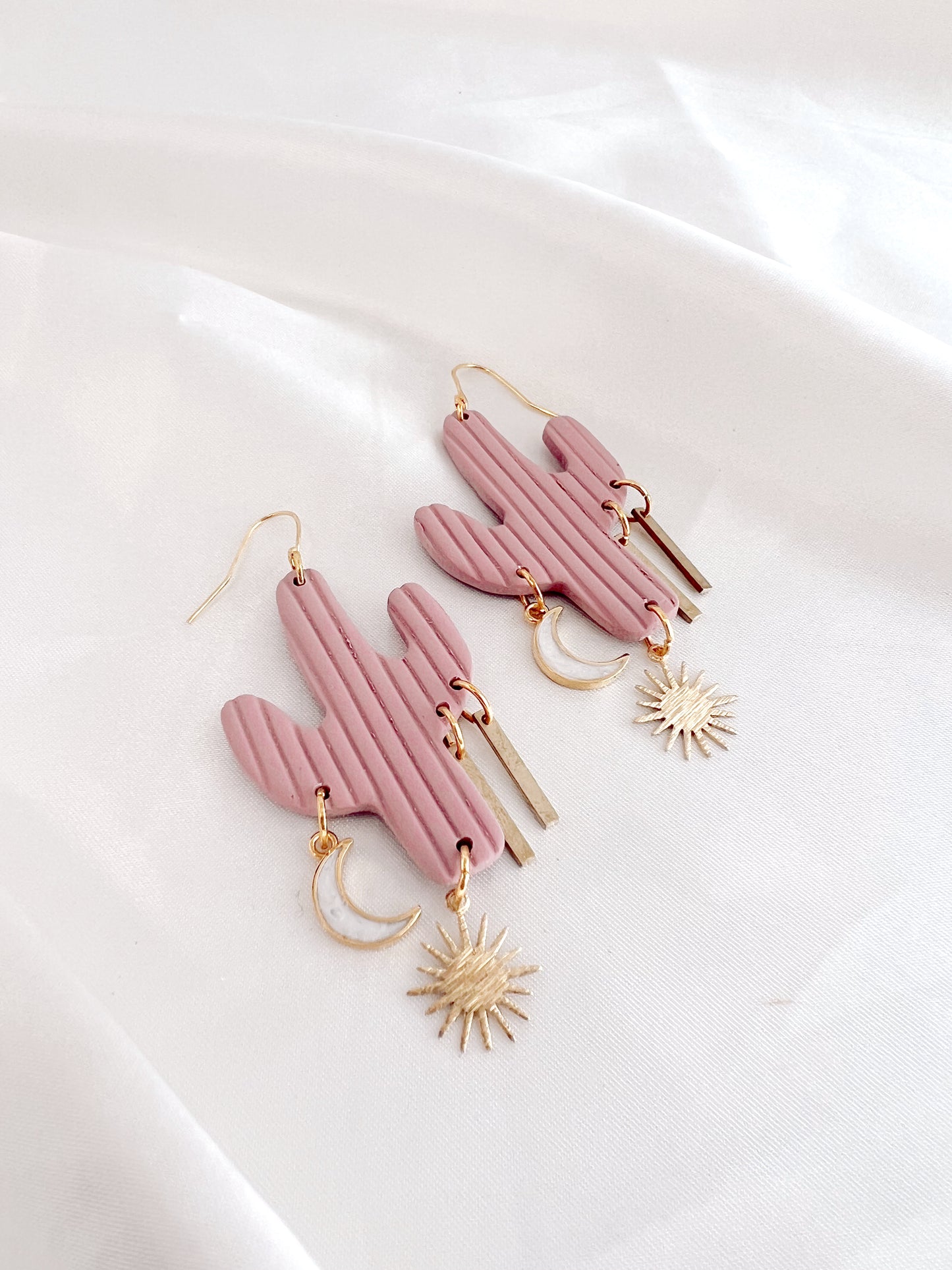 Dusty Pink Asymmetrical Cactus Dangles