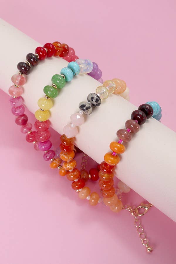 Natural Agate Glass Semi Precious Bead Bracelet