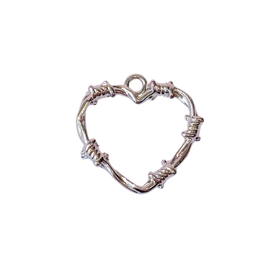 Large Barbed Wire Heart Silver Charm