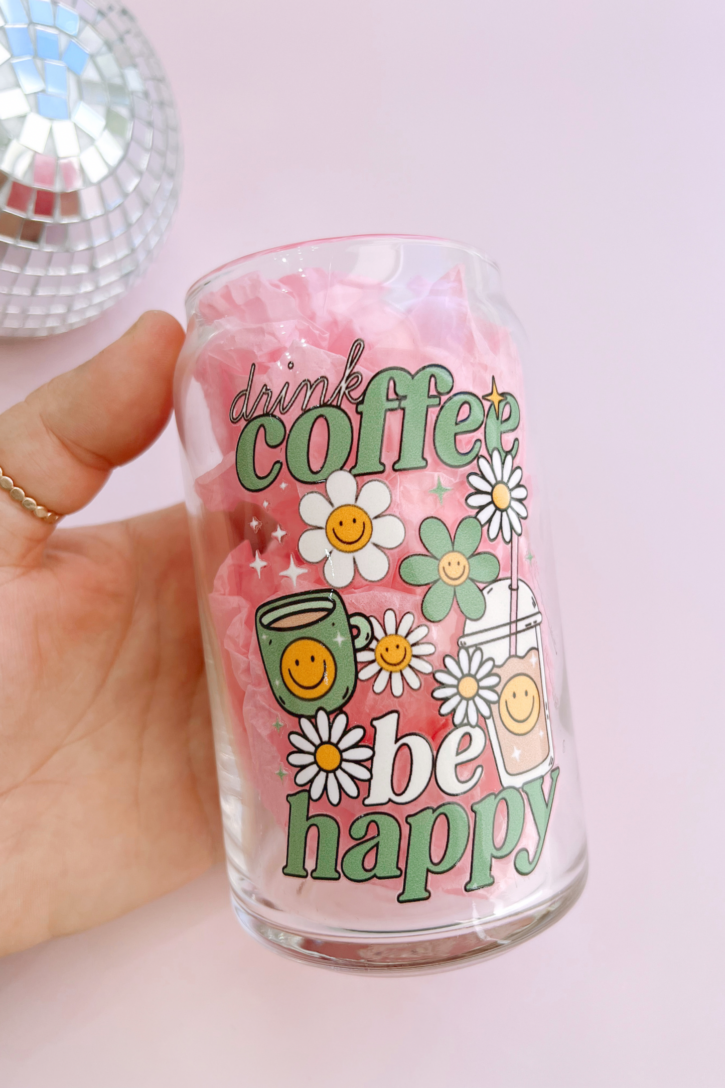 Drink Coffee, Be Happy Glass Cup