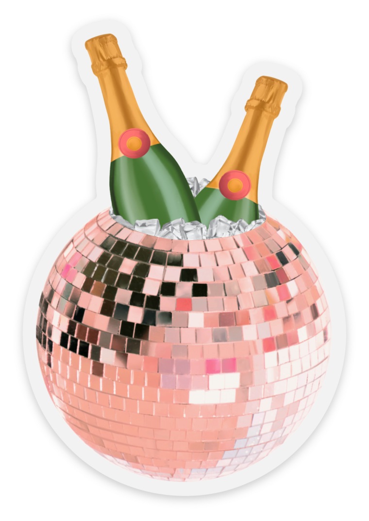 Disco Ball Champagne Bottles Sticker