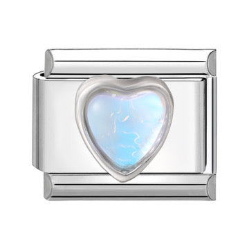 Silver Opal Heart Italian Charm