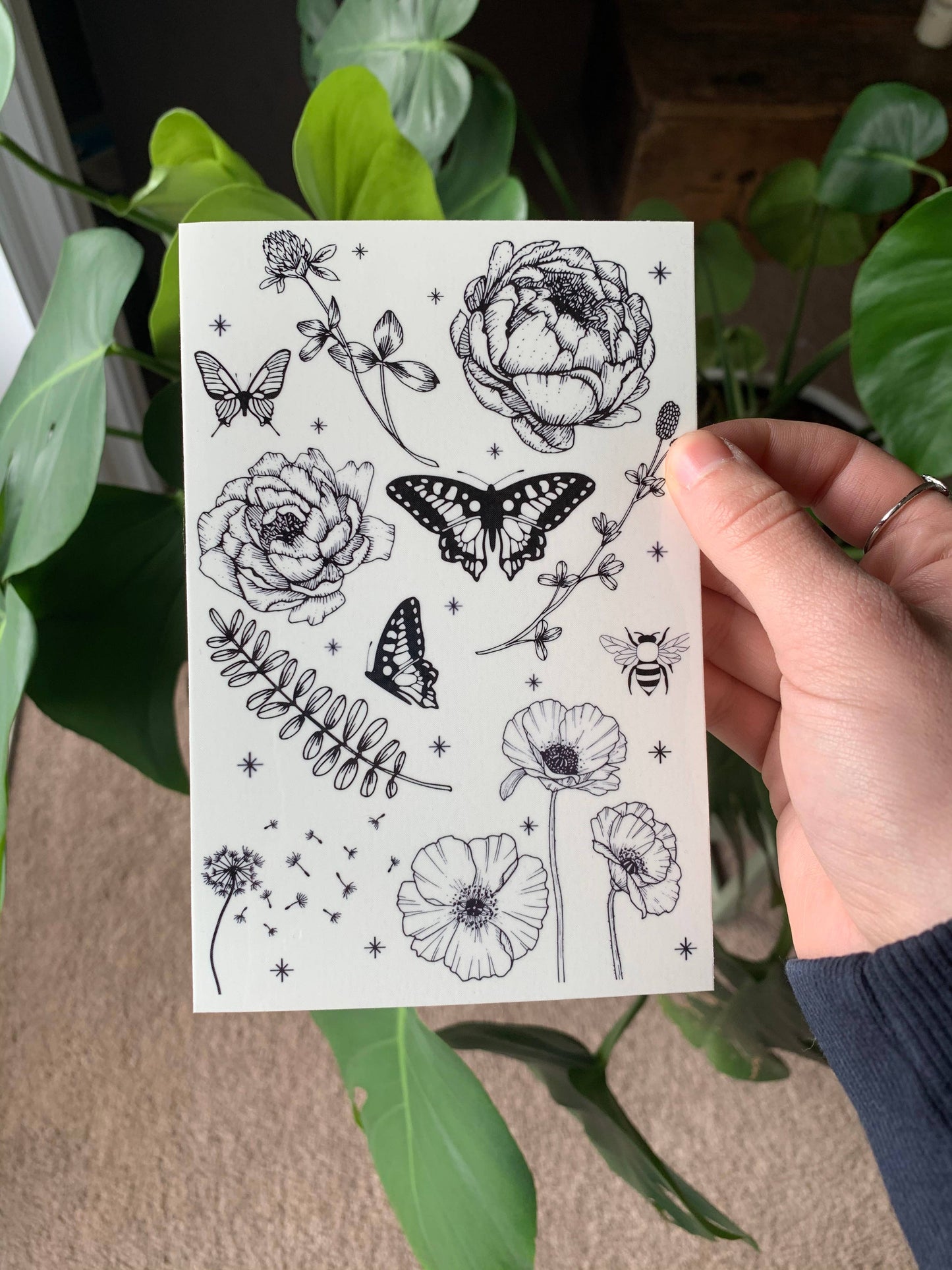 Garden Peony and Butterfly Temporary Tattoos