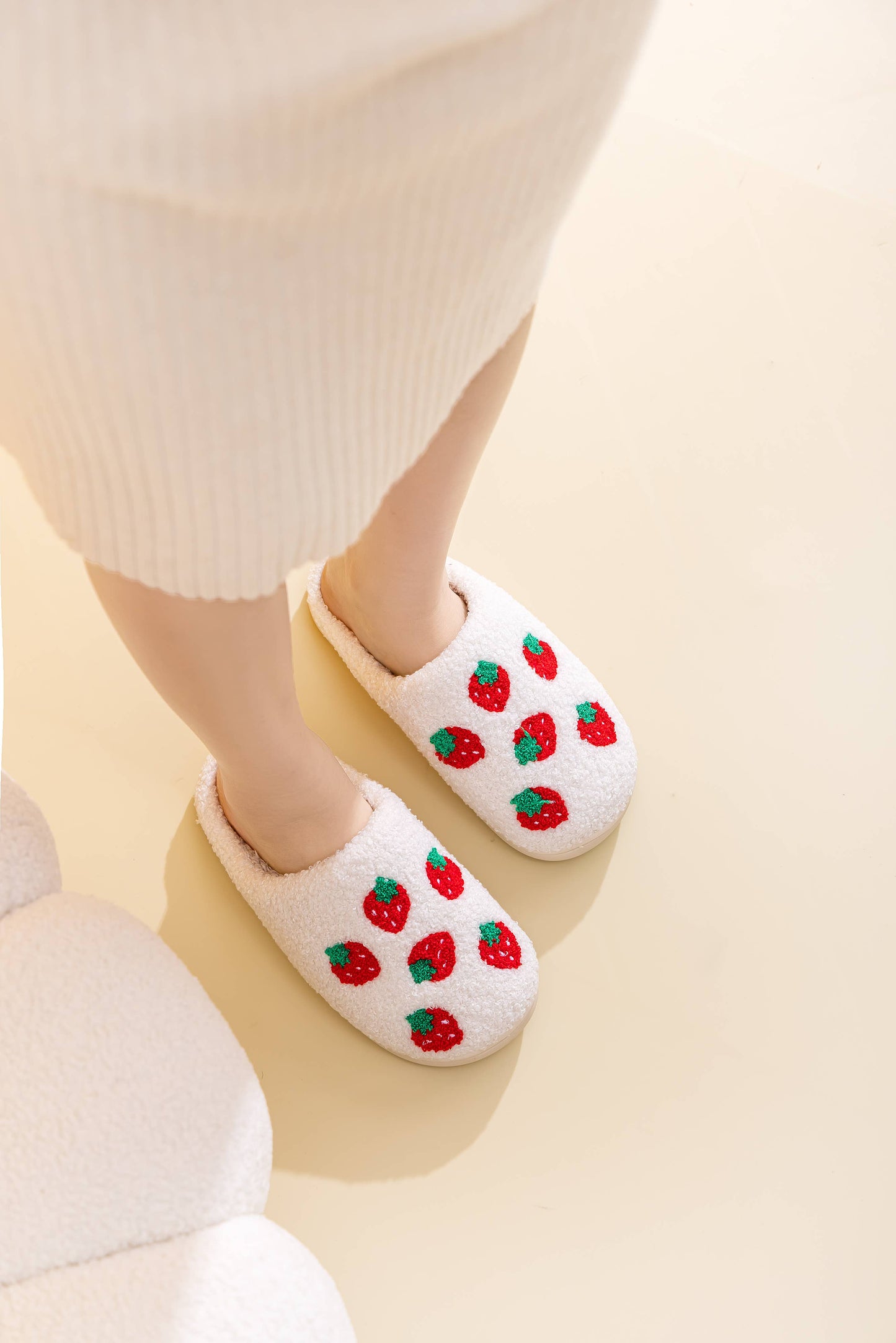 Strawberry Print Plush Slippers