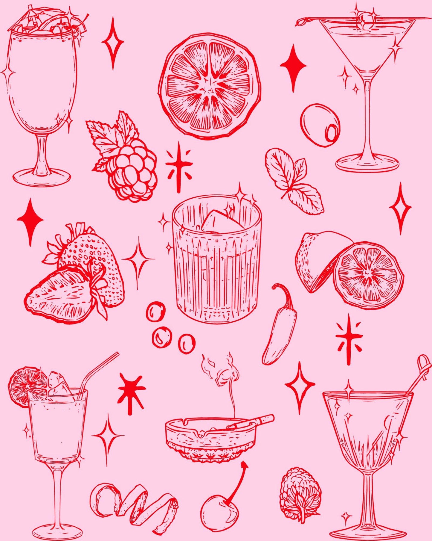 Cutie Vintage Cocktail Bar Cart Print
