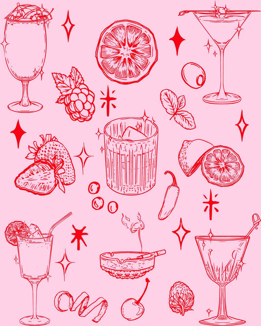 Cutie Vintage Cocktail Bar Cart Print