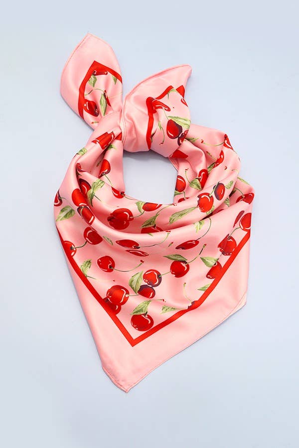 Cherry Print Silky Feel Bandana Scarf