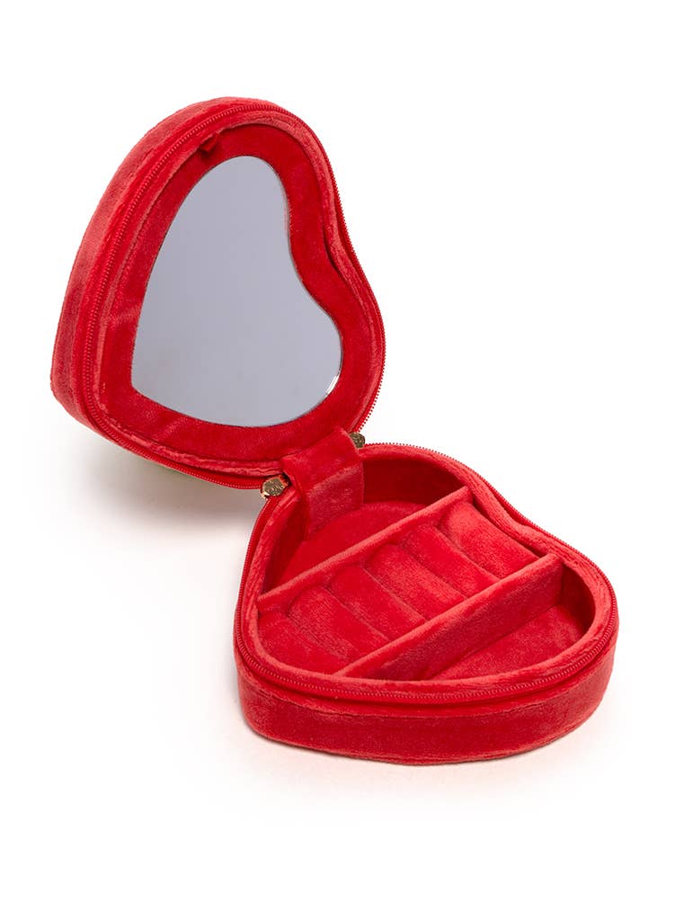 Fancy Heart Velvet Jewelry Zip Case