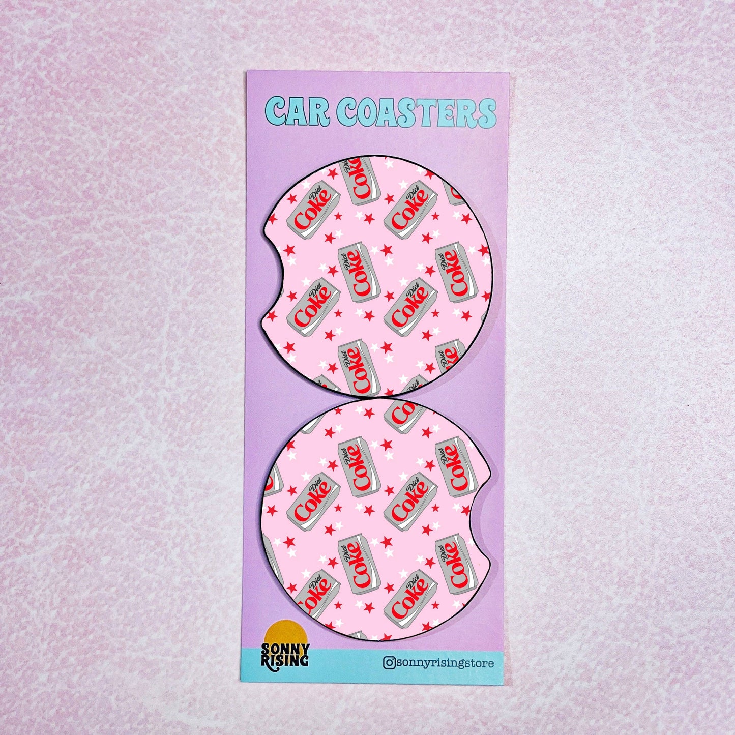 Diet Coke Lover on Pink, Car Coasters 2-Pack