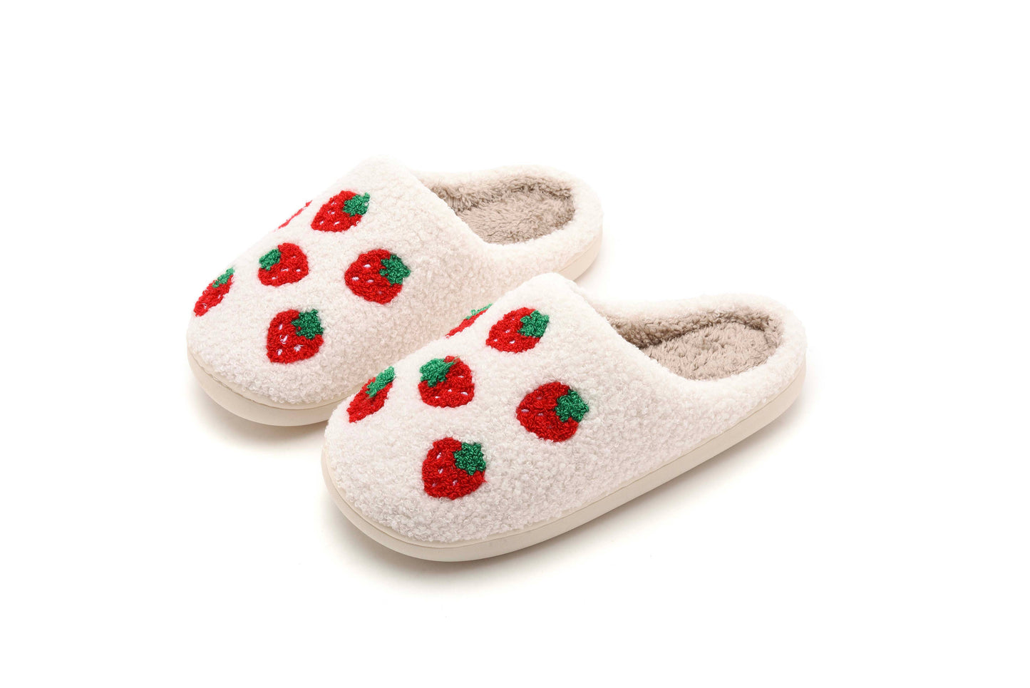 Strawberry Print Plush Slippers