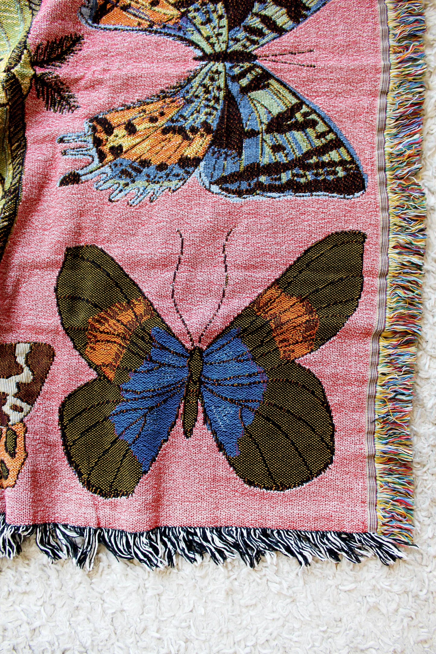 Moth Still Life Pink Tapestry Blanket