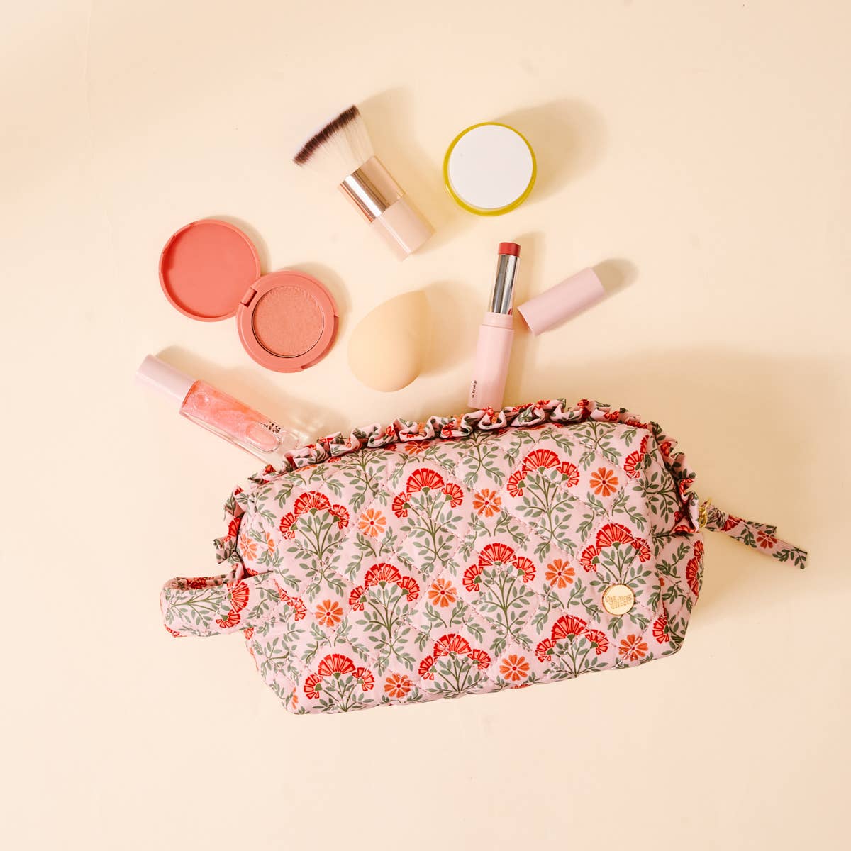 Dusty Rose Quilted Cosmetic Pouch