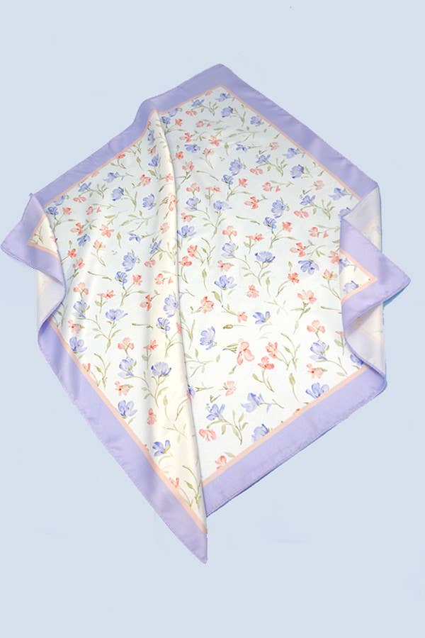 Flower Print Silky Feel Bandana Scarf