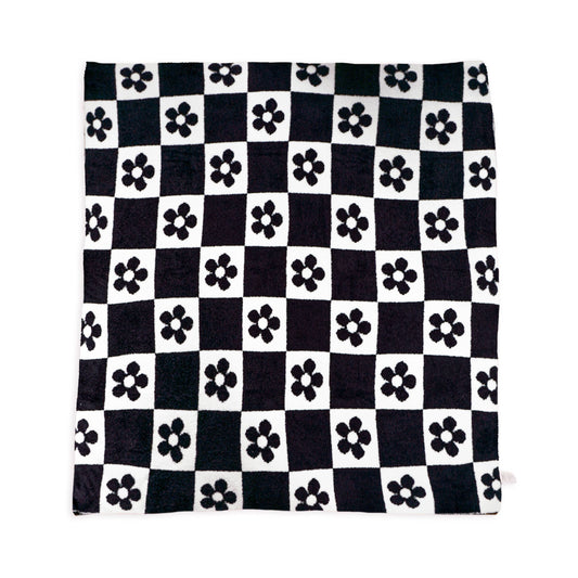 Checkered with Daisies Throw Blanket