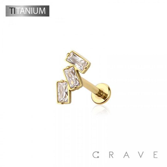 CZ Baguette Stack Flat-Back Stud
