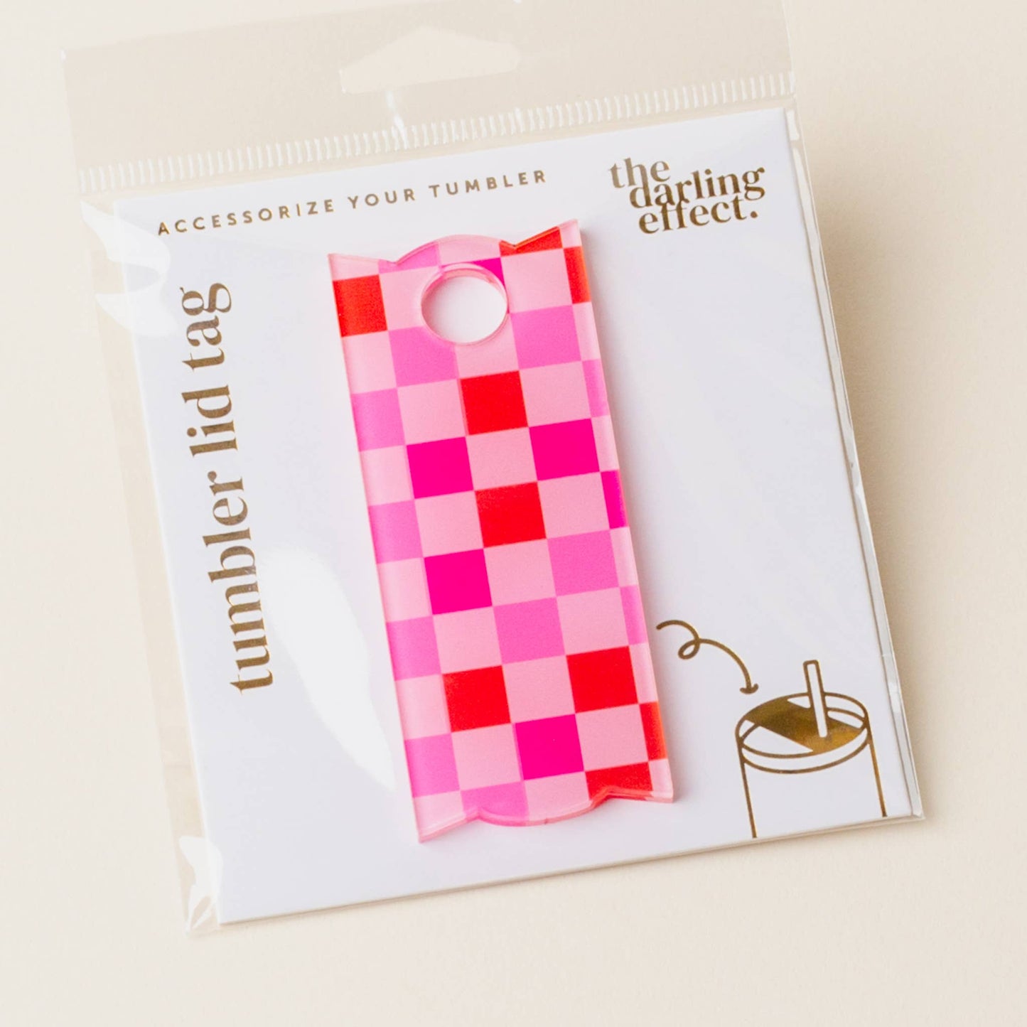 Hot Pink Checker Tumbler Lid Tag-