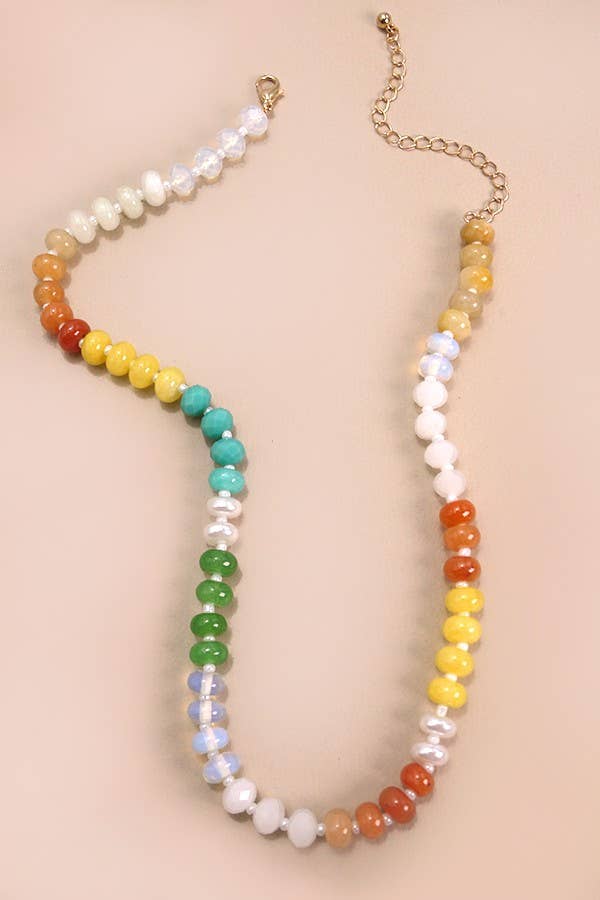 Natural Agate Glass Semi Precious Bead Necklace