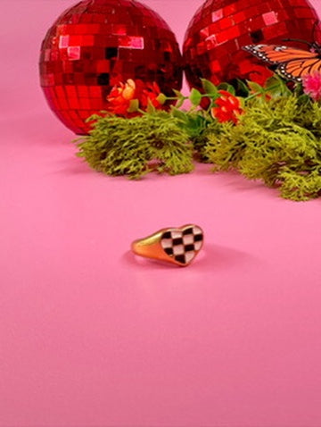 Checkered Heart Ring