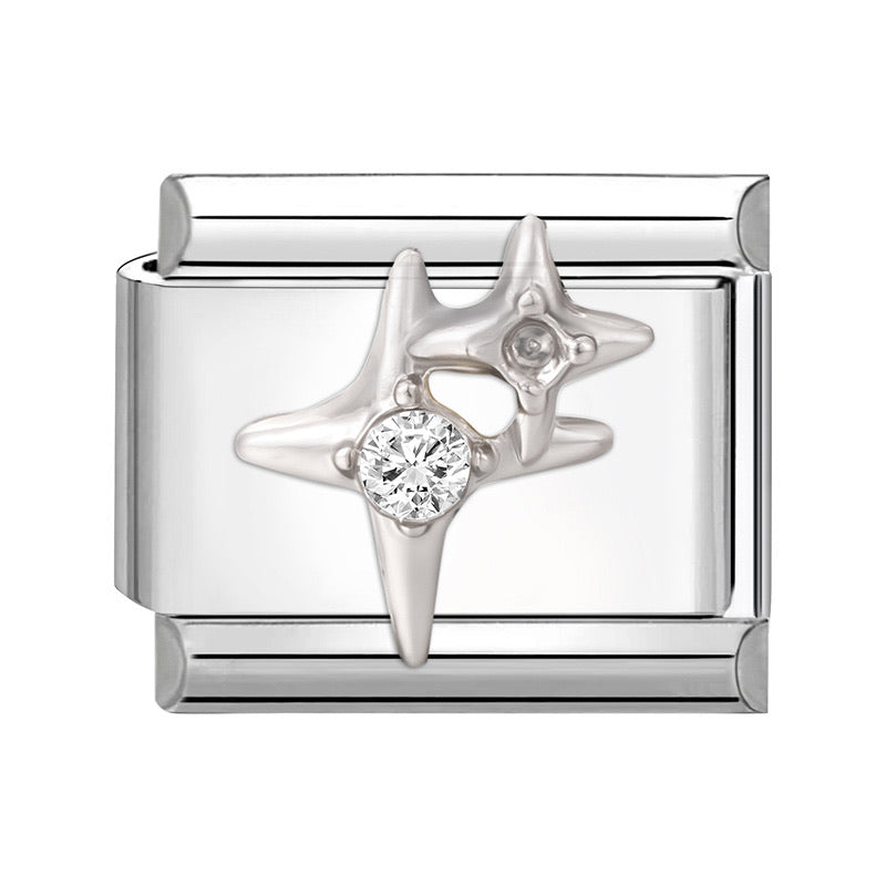 Silver CZ North Star Italian Charm
