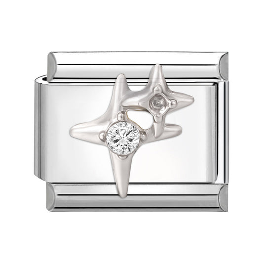 Silver CZ North Star Italian Charm