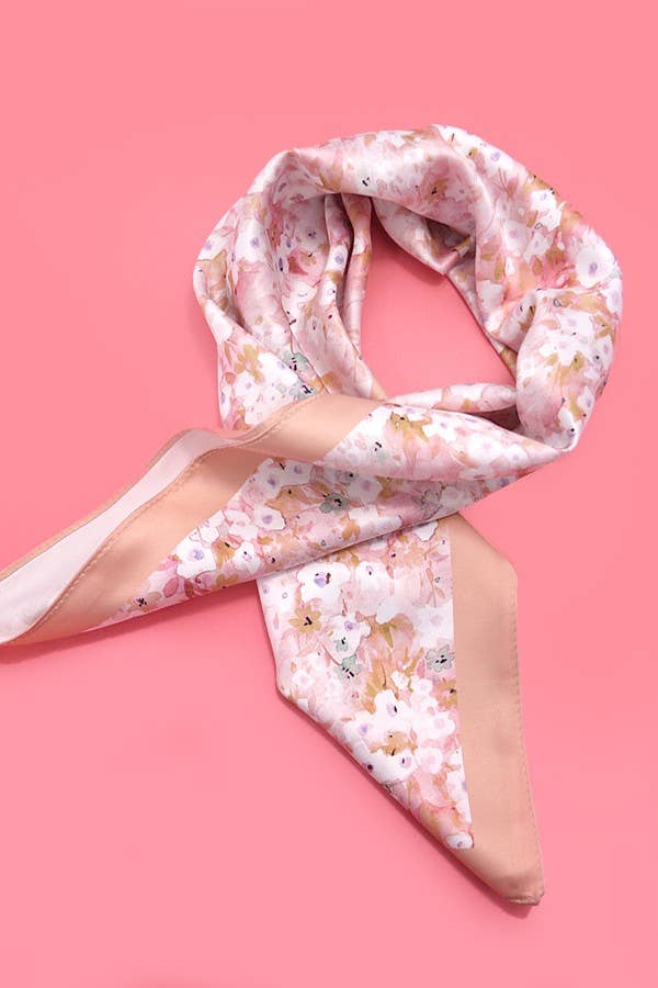 Cherry Blossom Print Silky Feel Bandana Scarf