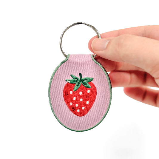 Strawberry Embroidered Keychain