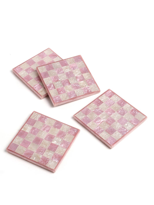 Pink Check Resin Coaster (Set of 4)