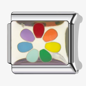 Silver Rainbow Flower Italian Charm
