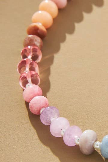 Natural Agate Glass Semi Precious Bead Necklace