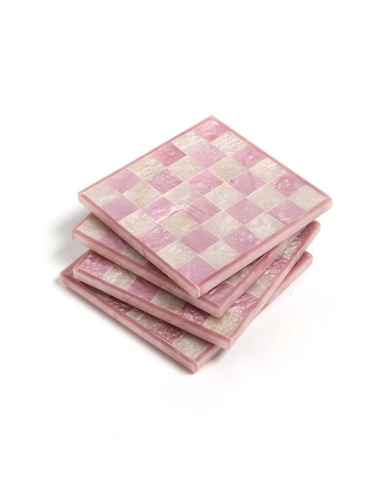 Pink Check Resin Coaster (Set of 4)