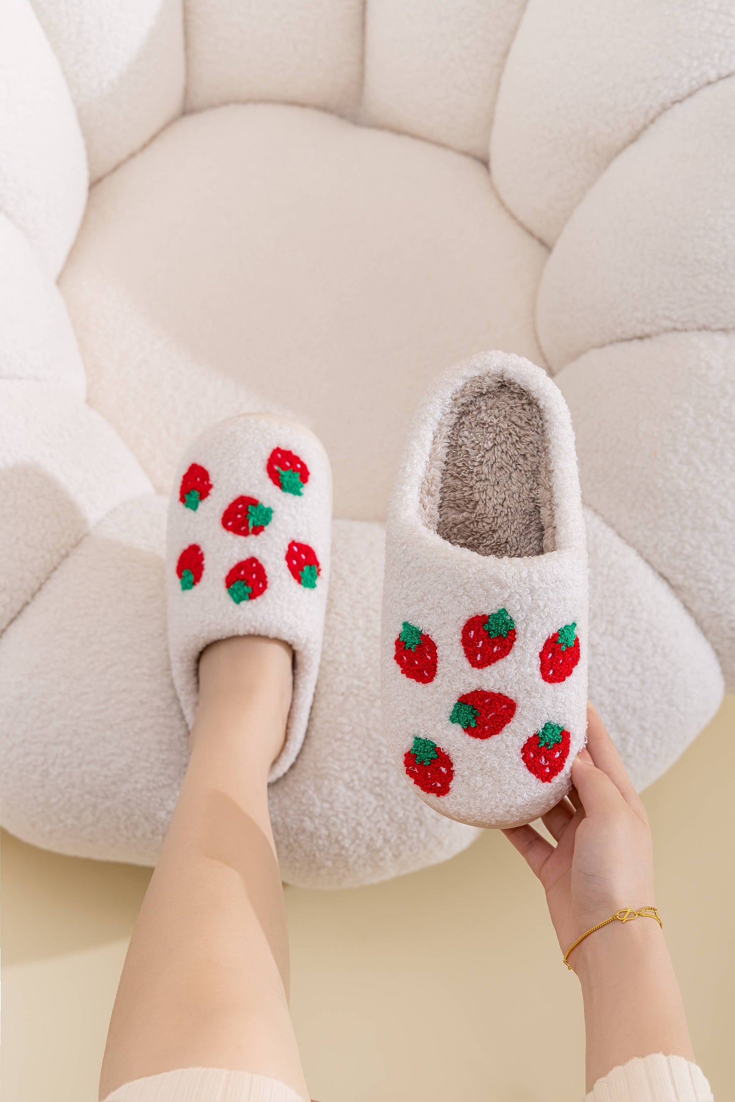 Strawberry Print Plush Slippers